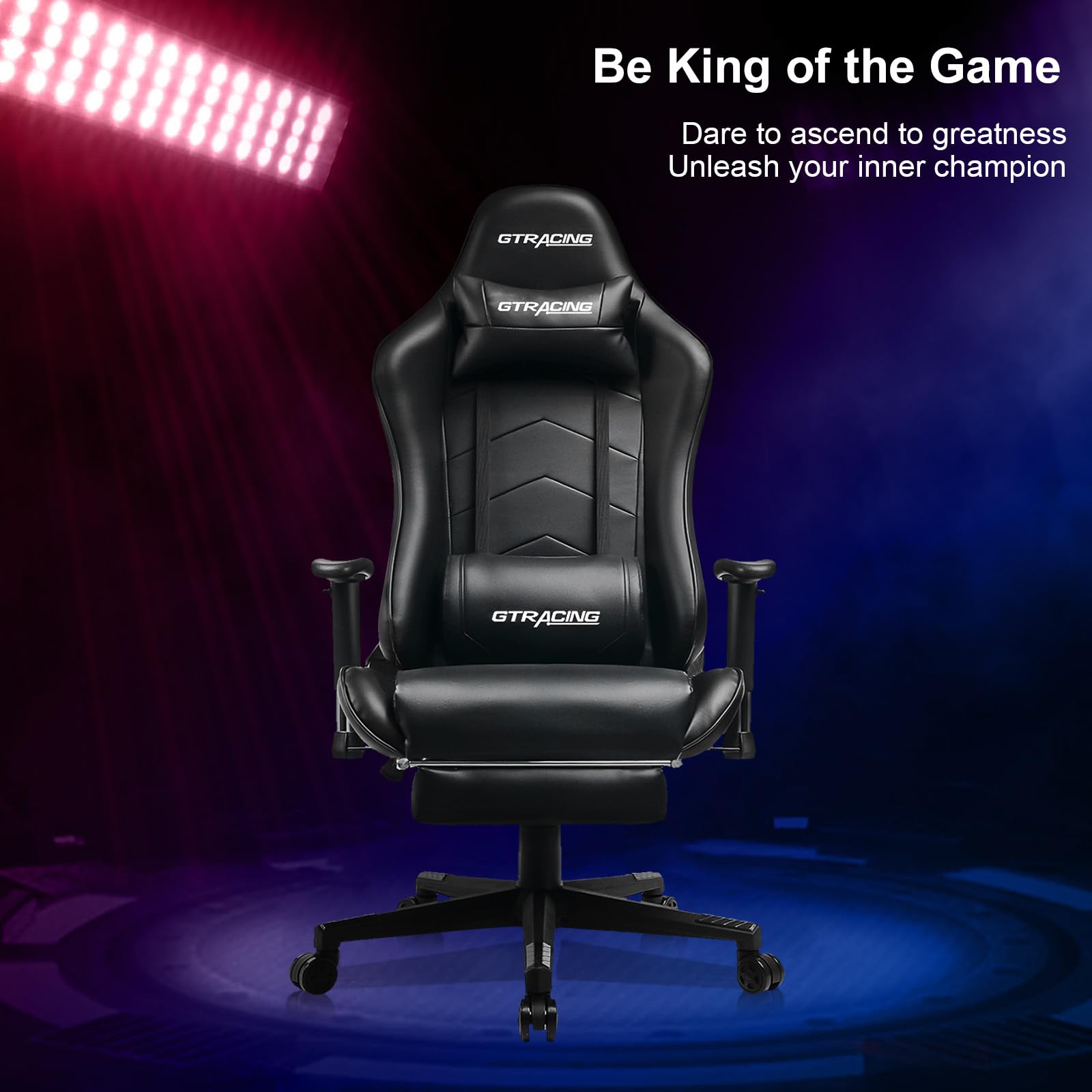 GTRACING Big and Tall Gaming Chair with Footrest - Adjustable Recliner Office Executive Chair with Headrest & Lumbar Support - Heavy Duty Ergonomic Desk Chair for PC Gamers & Home Office (Black) - Perfect for Esports, Streaming & Long Work Sessions