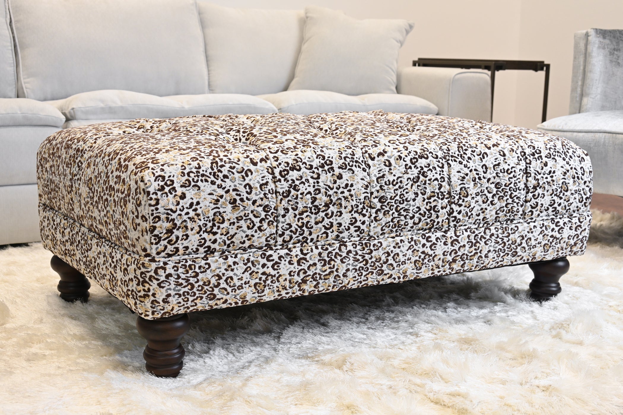 Roundhill Furniture Charbilia Fabric Tufted Cocktail Ottoman in Dexter Cafe - Stylish Living Room Footrest, Coffee Table & Extra Seating for Home Decor