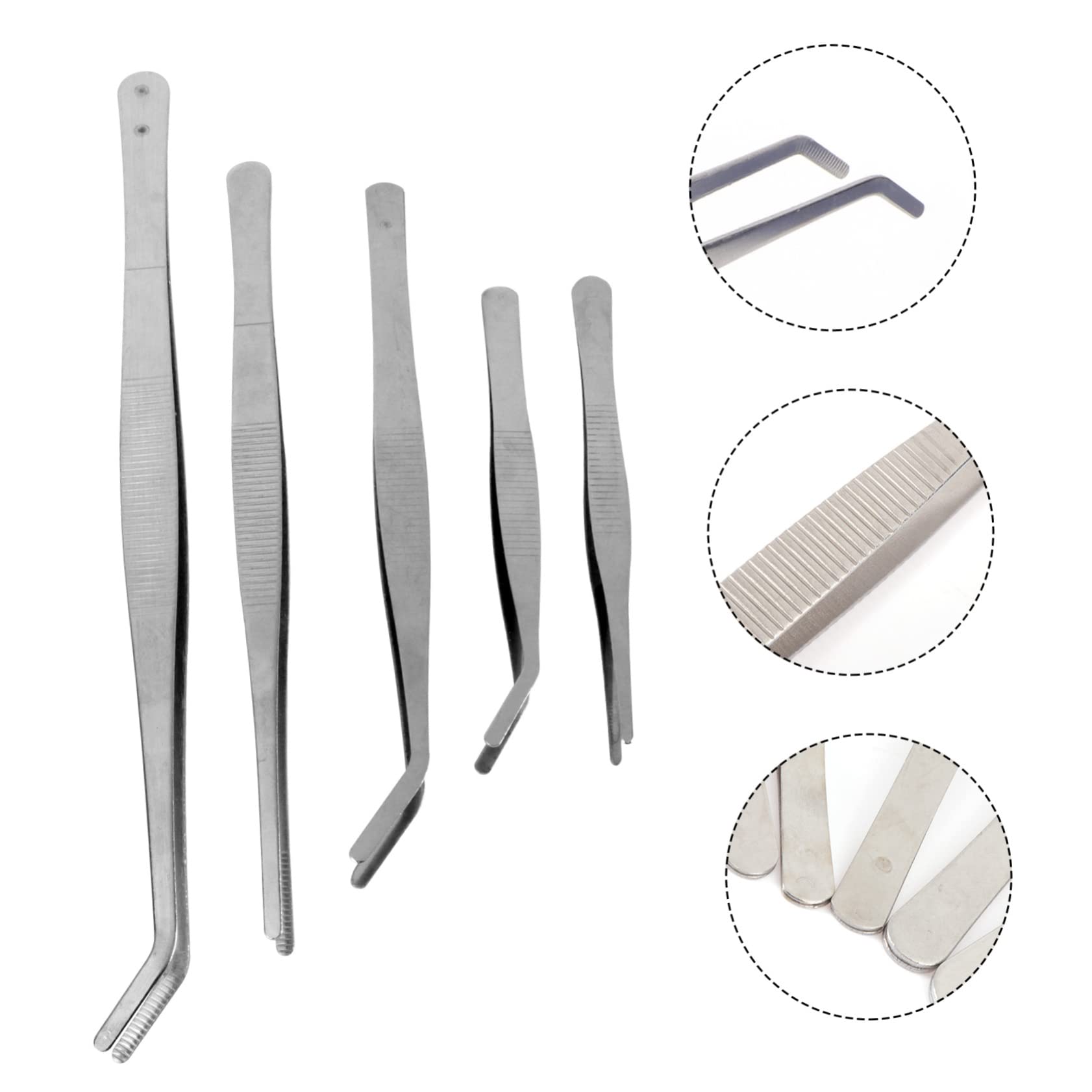NOLITOY 10-Pack Stainless Steel Precision Tweezers for Gardening, Snake Feeding & Miniature DIY - Curved Tip Tongs for Planting, Reptile Care, Stamp Collecting & Craft Projects
