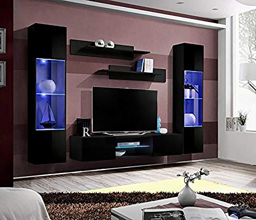 Modern Wall-Mounted TV Stand with Storage Shelves & LED Lights - 33