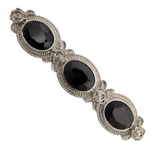 1928 Silver Black Stone Barrette Hair Clip for Formal Events
