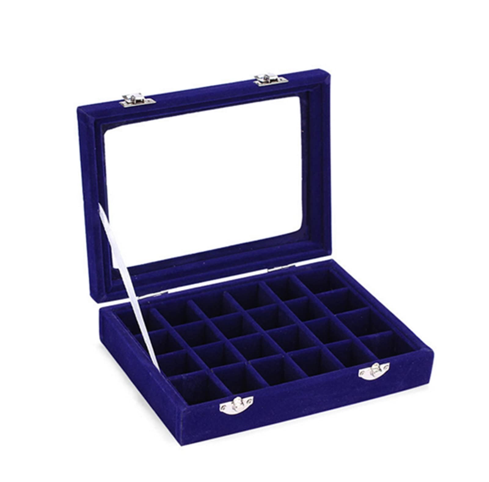 24 Grid Black Rose Red Velvet Jewelry Box - Necklace Earring Ring Organizer with Velvet Lining | Jewelry Storage Case for Women | Perfect for Travel, Gift Giving & Makeup Organization (Blue)