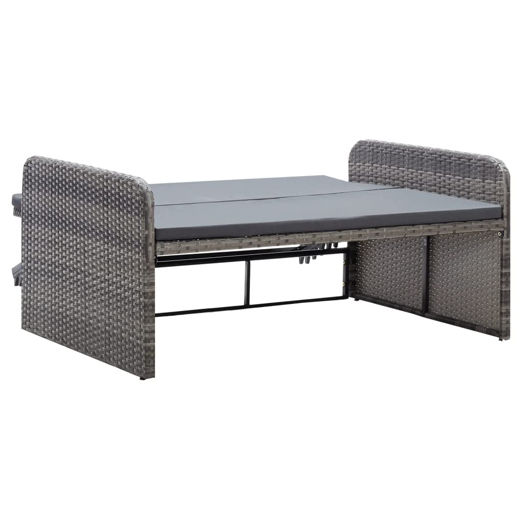 Premium 2-Piece Gray Poly Rattan Patio Lounge Set with Sofa & Storage Footstool - Weather-Resistant Outdoor Furniture with Cushions for Garden, Poolside, and Backyard Relaxation