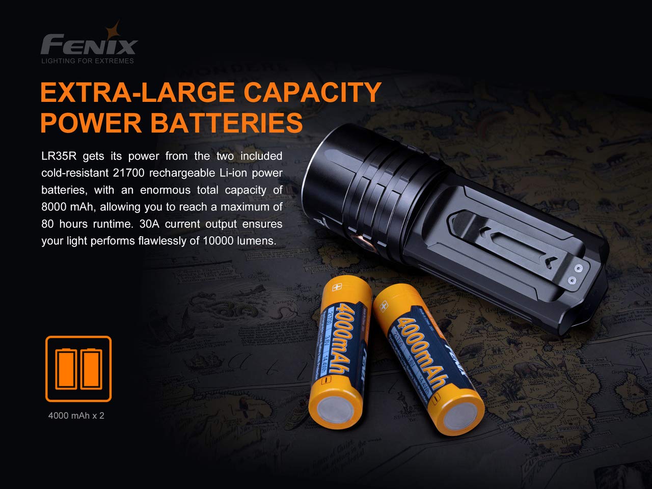 Fenix LR35R 10000 Lumen Rechargeable Tactical Flashlight with 2 Li-ion Batteries & Carrying Case - High Power LED Flashlight for Camping, Hiking, Emergency & Outdoor Adventures