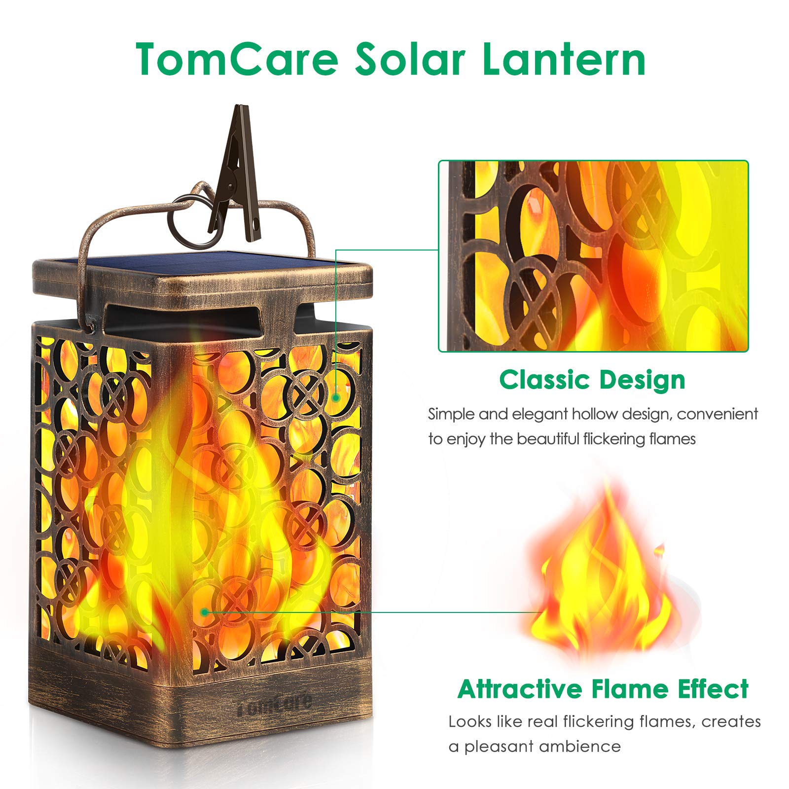 TomCare Upgraded Solar Flickering Flame Lights - Waterproof Outdoor Solar Garden Lights for Patio, Yard, Pathway, and Landscape Decoration