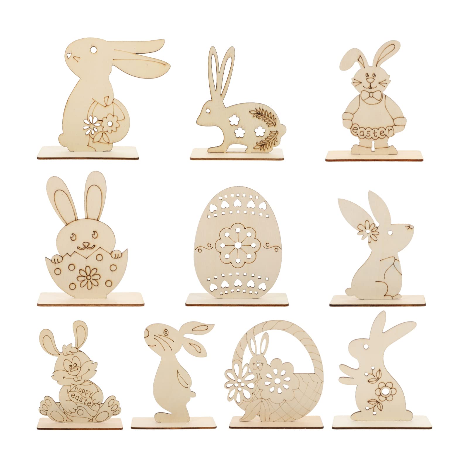 ABOOFAN 10-Piece Easter Wooden Bunny Table Decor Set - Handcrafted Wood Bunny Figurines, Centerpieces & Table Signs for Indoor/Outdoor Easter Party Decorations - Perfect for Spring Celebrations, Home Décor & Garden Displays