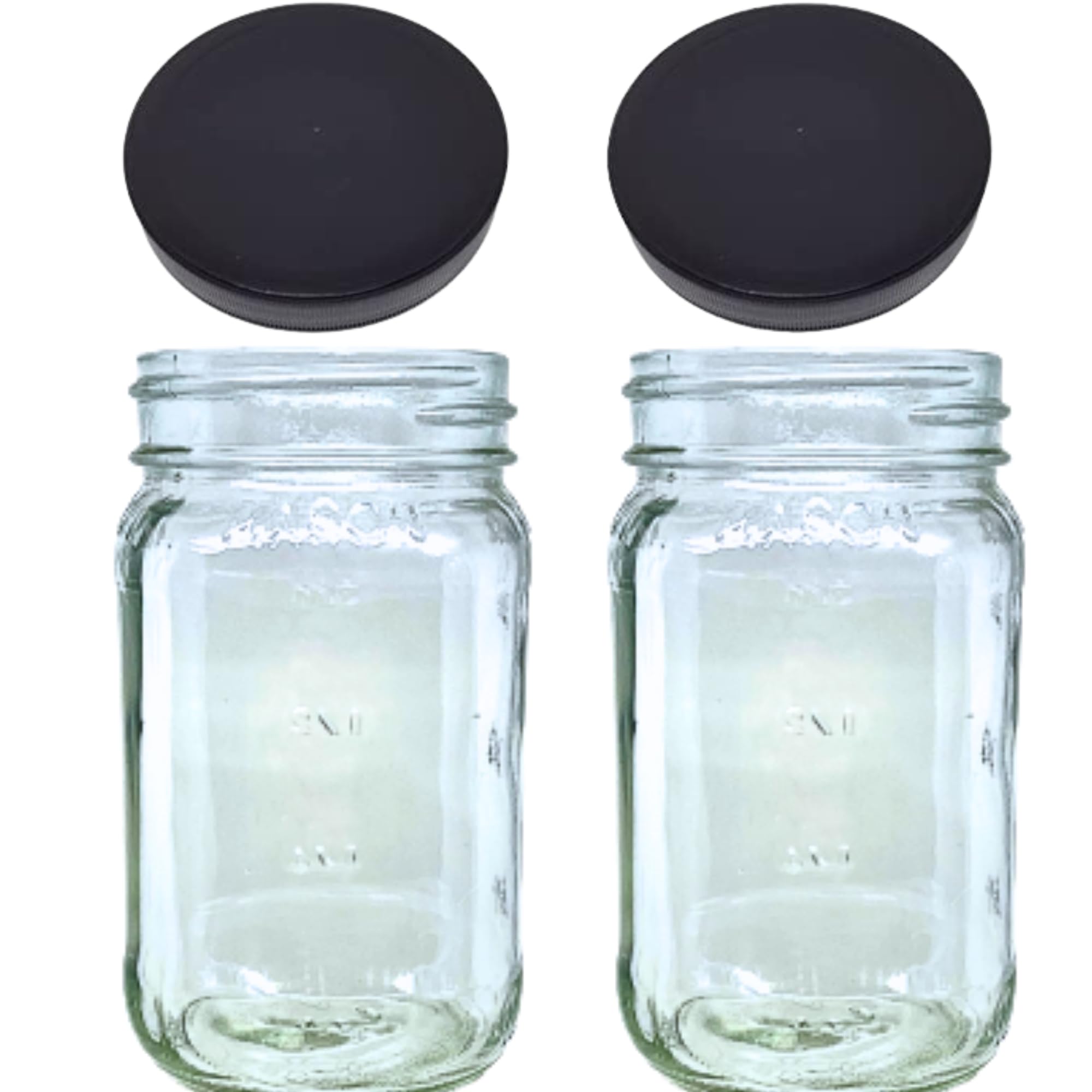 BPA-Free 16 Oz Mason Jars with Plastic Lids - Set of 2 Black Glass Jars for Overnight Oats, Liquid Storage, Sauces & Meal Prep | Ideal for Kitchen Organization, DIY Crafts & Party Favors