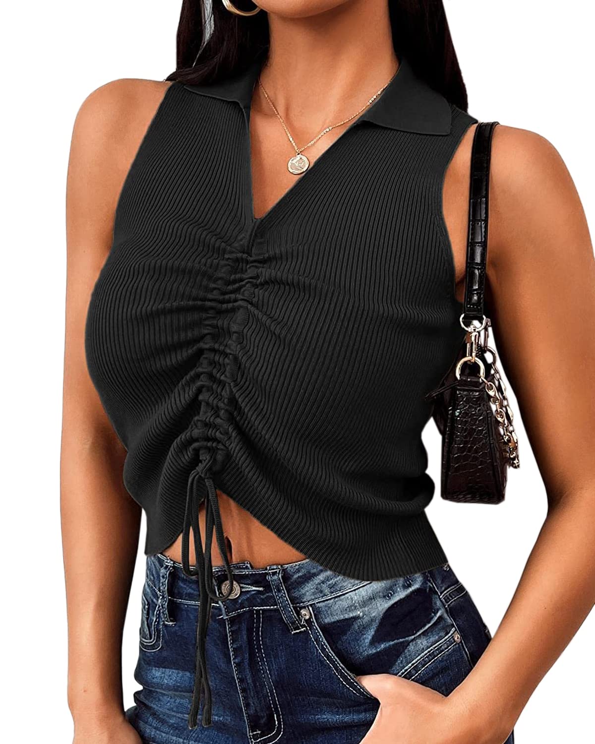 MACNOORA Women's V-Neck Tank Tops - Summer Sleeveless Ribbed Knit Crop Top for Casual Wear | Perfect for Beach, Gym, and Everyday Outfits