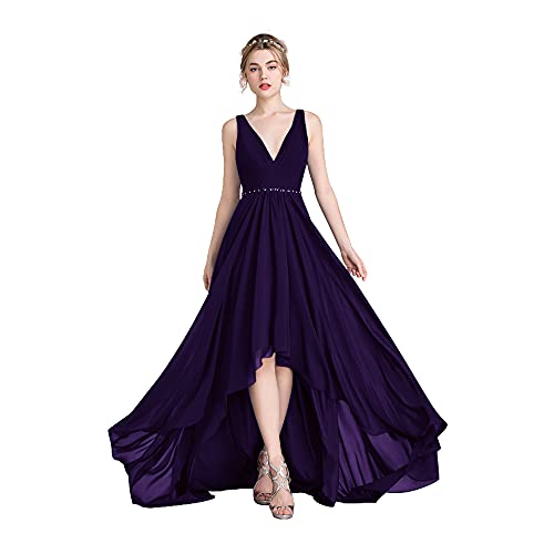 Elegant RoBride Women's V-Neck Chiffon Bridesmaid Dress - High-Low Hem Formal Evening Gown for Weddings, Prom & Special Occasions
