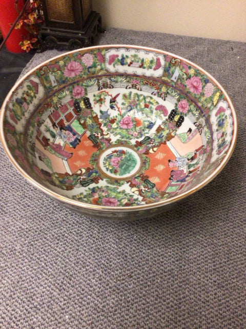 13 3/4 Inch Round Decorative Ceramic Bowl - Hand-Painted Asian Design for Home Decor, Kitchen Serving & Table Centerpiece