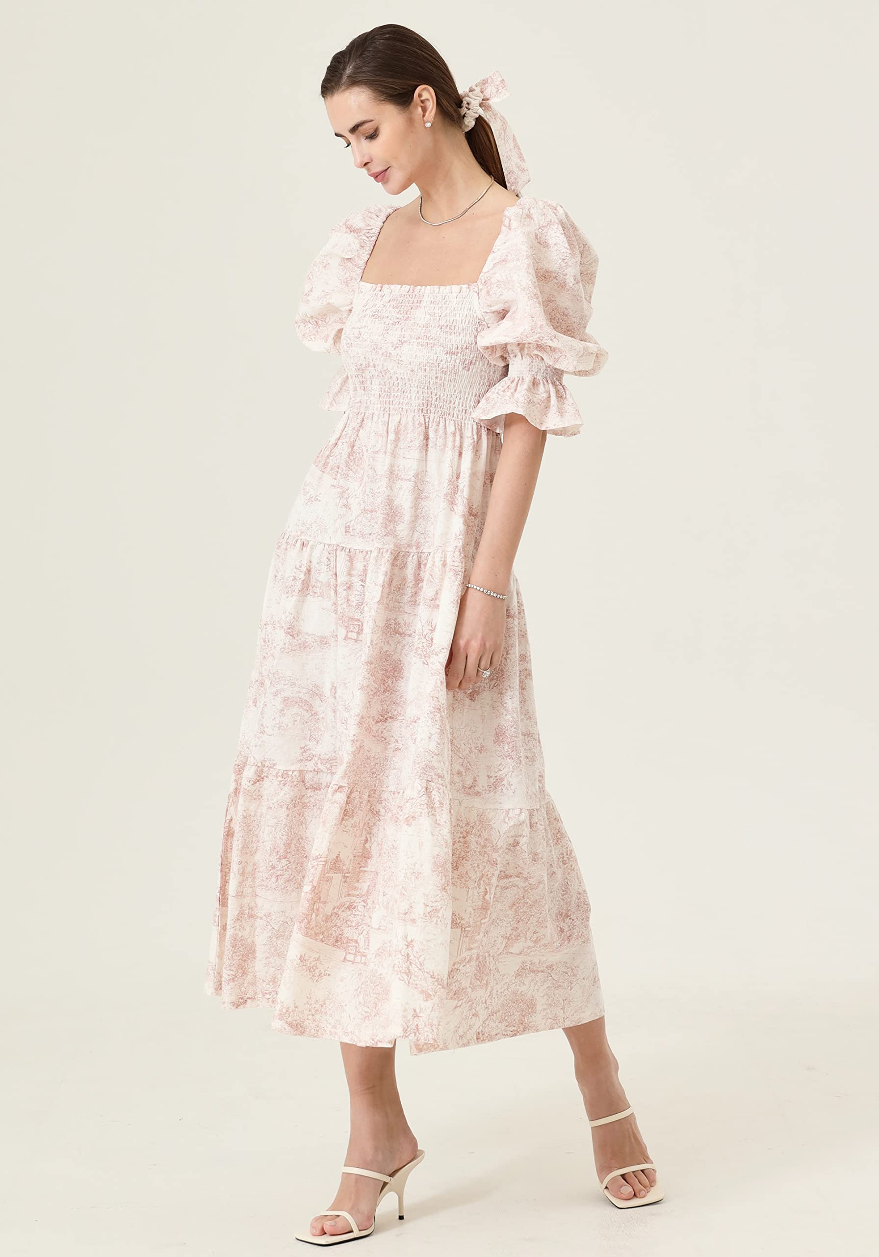 Women's Cotton Linen Maternity Dress - Floral Maxi Pregnancy Gown for Baby Shower & Casual Wear | Comfortable Nursing Dress for Expecting Mothers