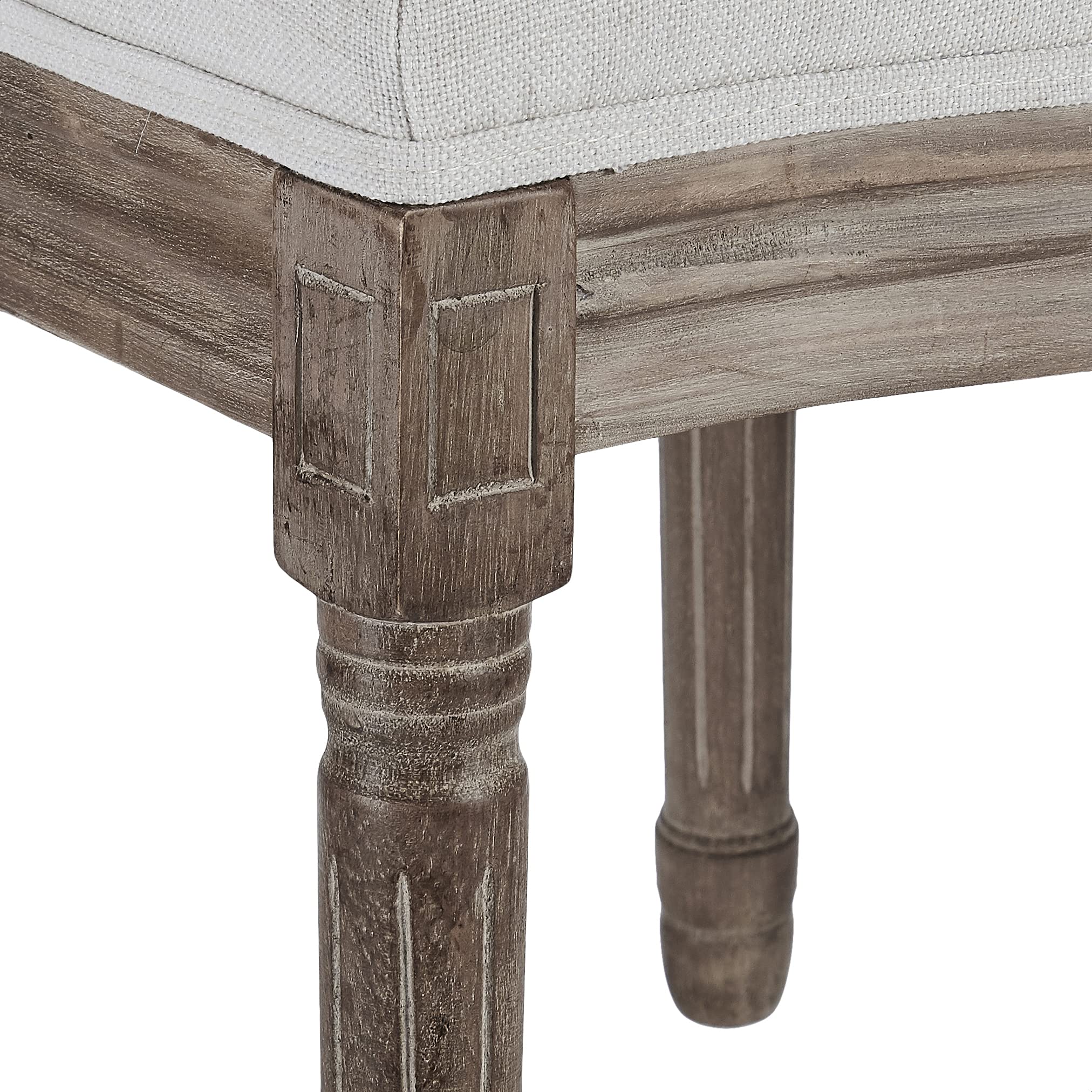 French Country Farmhouse Dining Chairs - Set of 2 Distressed Round Back Accent Chairs with Fabric Upholstery in Beige | Perfect for Kitchen, Dining Room & Bedroom Decor