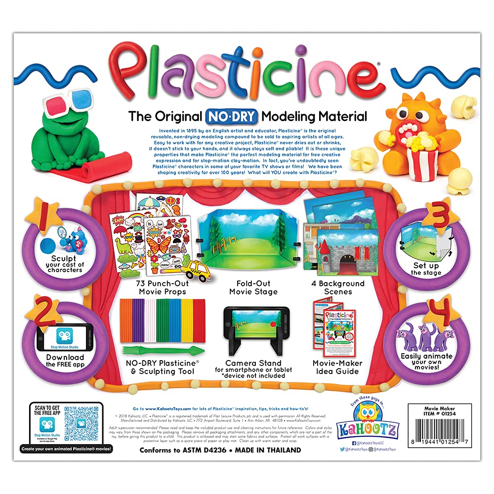 Plasticine Movie Maker Studio — Non-Drying Modeling Clay for Kids — Creative Art Kit for Stop Motion Animation — Ages 5+ — Perfect for School Projects & DIY Filmmaking