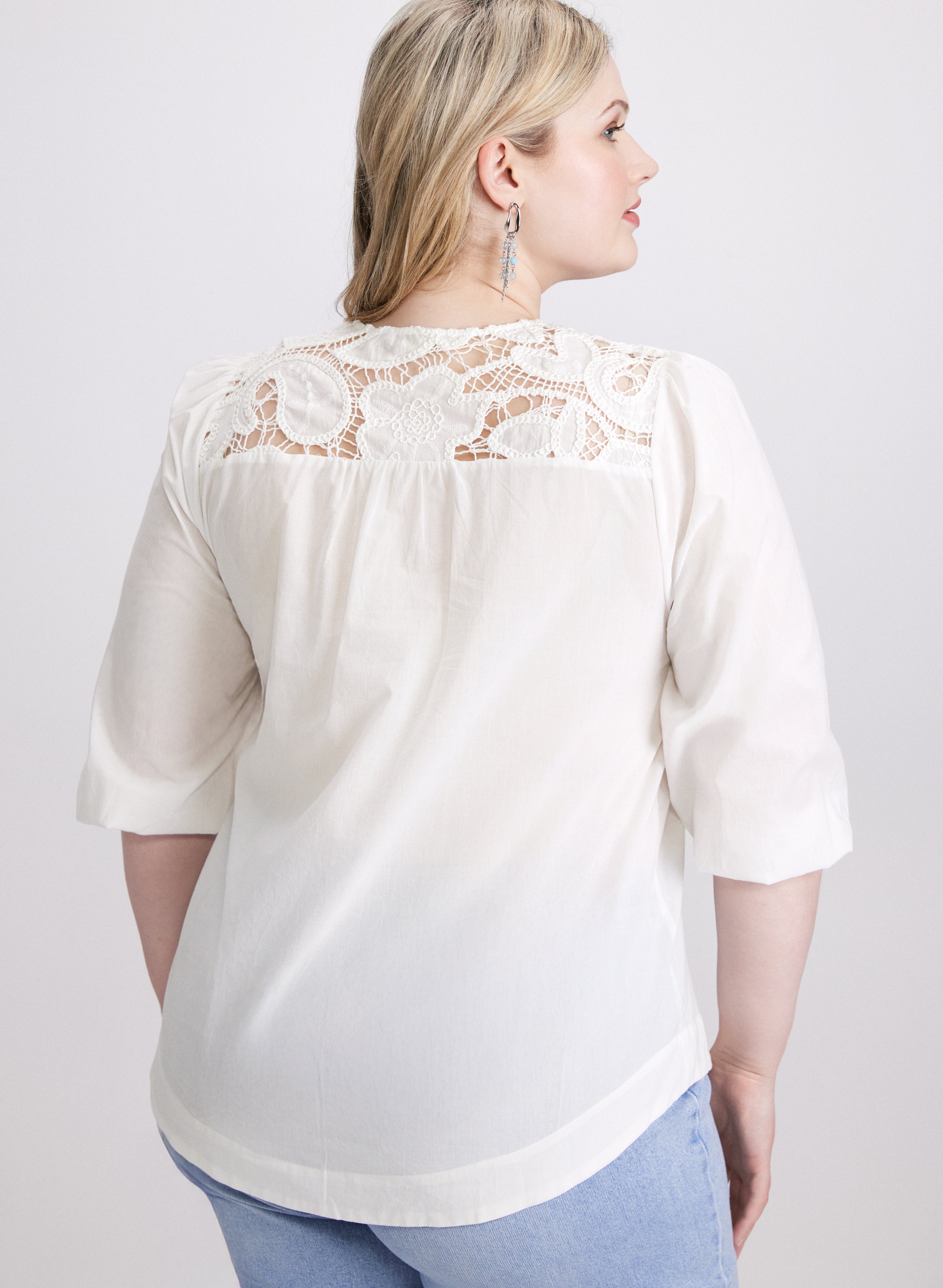 Elegant Crochet Detail Blouse for Women - Boho Chic Lace Trim Tops - Perfect for Summer Outfits, Beach Vacations & Date Nights
