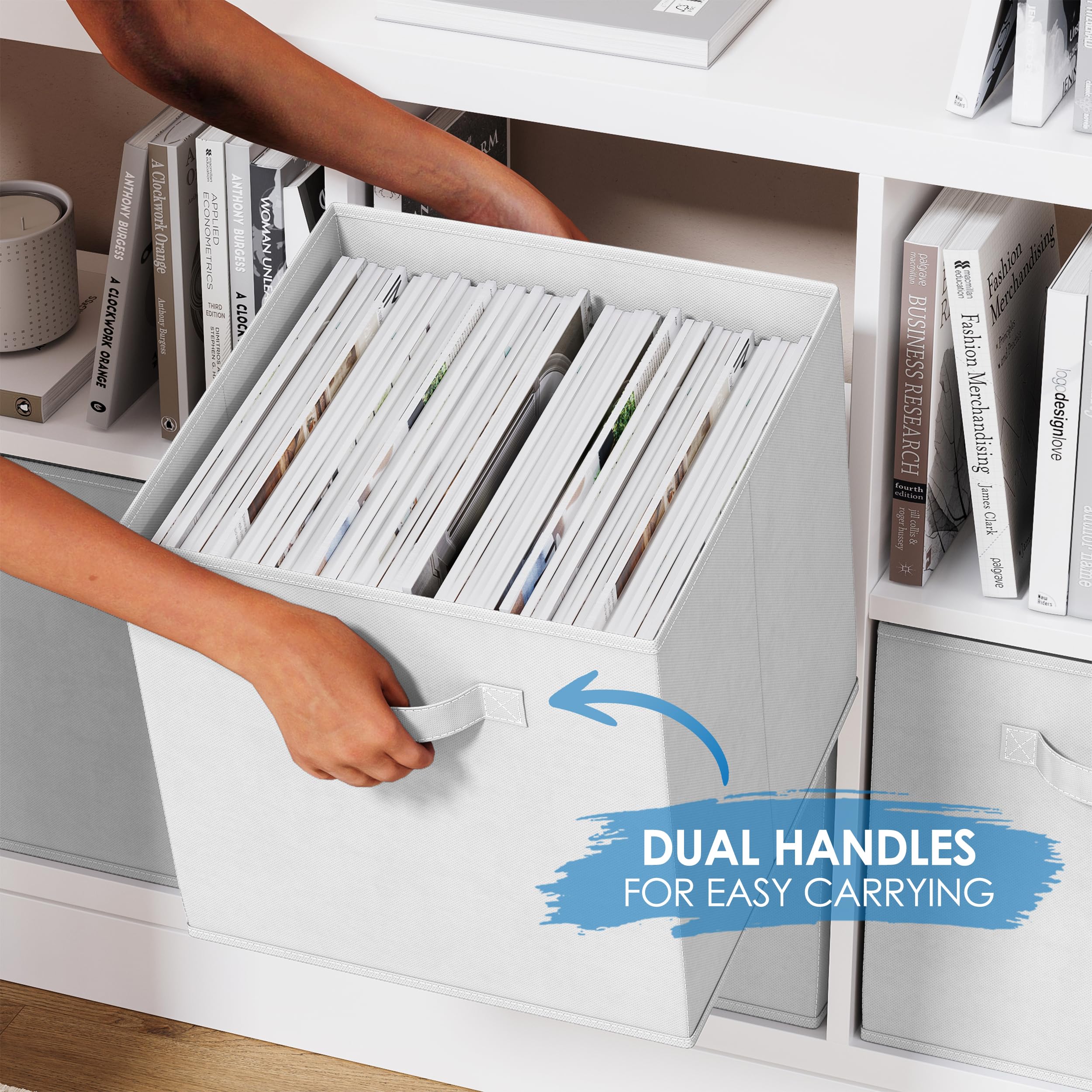 Heavy Duty Fabric Storage Cubes 8-Pack - 13 Inch White Cube Organizer Bins for Closet, Shelves & Cubbies - Perfect for Clothes, Toys & Home Organization