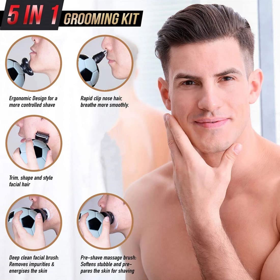 5-in-1 Electric Head Shaver for Bald Men - Cordless Rotary Shaver & Hair Clipper Kit for Smooth Head Shaving | Perfect for Travel, Gym & Daily Grooming