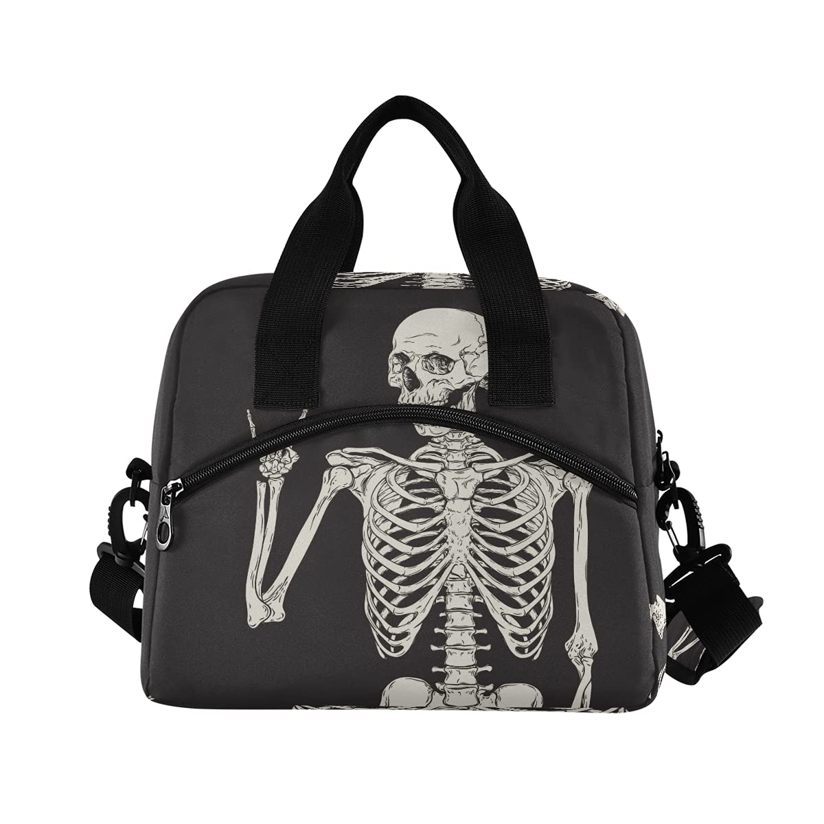 TropicalLife Reusable Insulated Lunch Bag with Adjustable Shoulder Strap - Goth Skull Pattern Soft-Sided Lunch Box for Women & Men (Black) - Perfect for Work, School, Picnics & Outdoor Activities