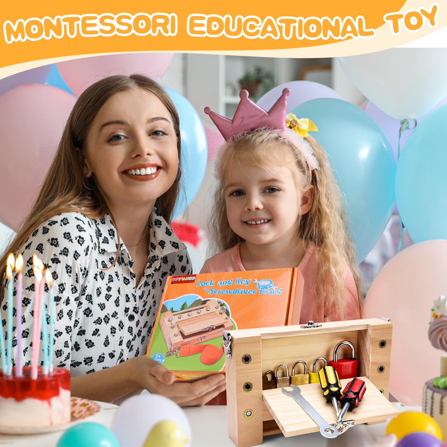 **Montessori Screwdriver Board - Wooden Lock & Key Toy Set for Kids Ages 3+, Sensory Learning Tools with Storage | STEM Educational Toy for Preschoolers & Toddlers (Fine Motor Skills, DIY Pretend Play)**