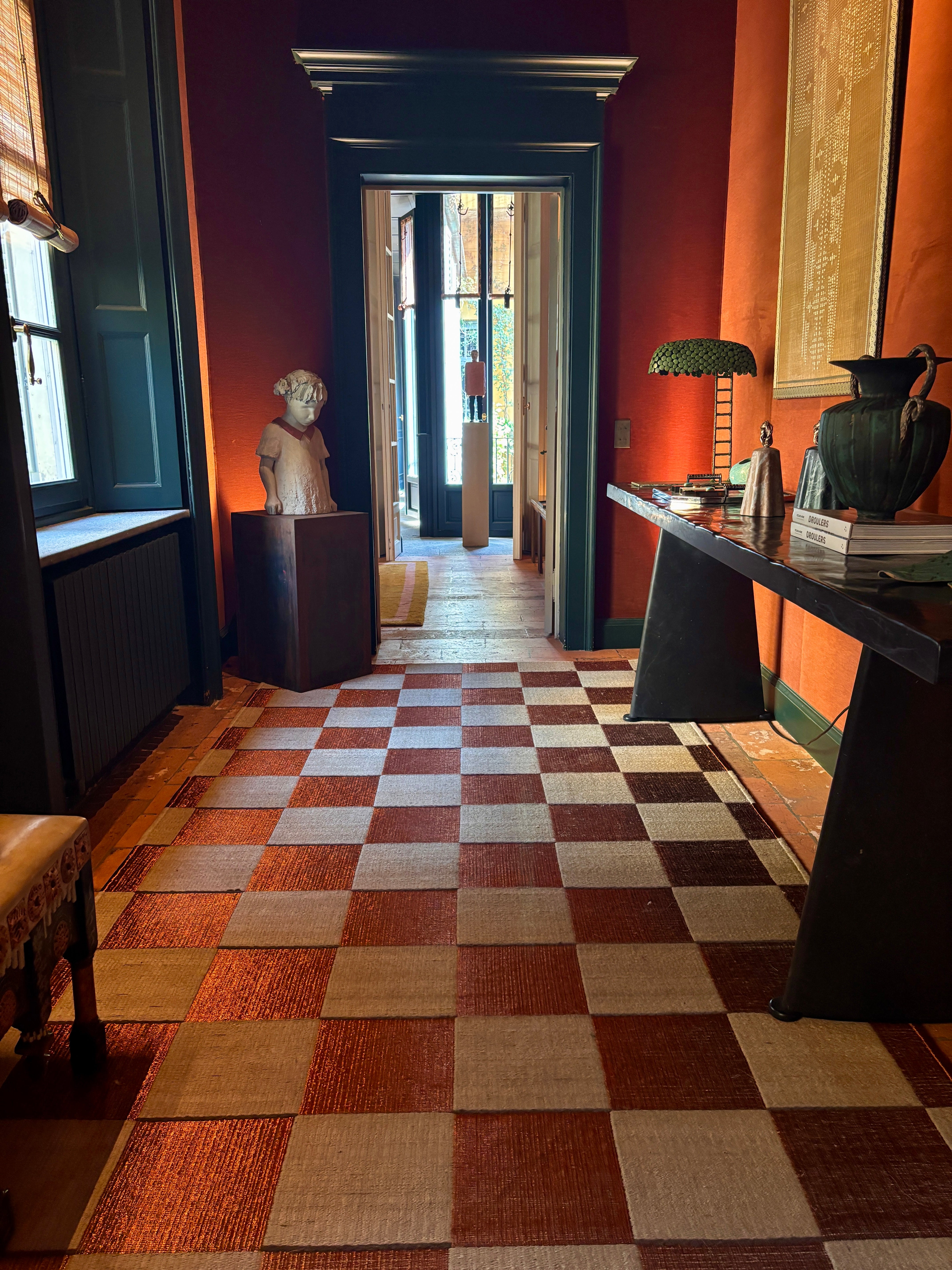 Damier Rug in Bone and Copper - Droulers Collezione | Modern Geometric Area Rug for Living Room, Bedroom & Office Decor