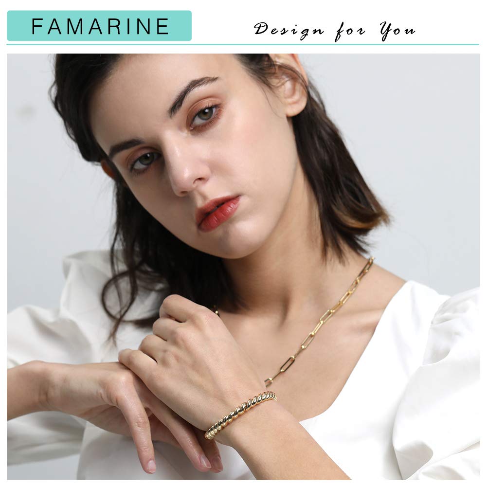 14K Gold Plated Twisted Thin & Chunky Bangle Bracelet Set - Stretchable Elastic Couple Love Bracelets for Anniversary, Wedding, Valentine's Day Gift (Him & Her)