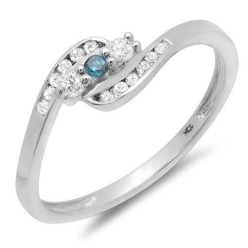 Dazzlingrock 0.25 Carat Blue & White Diamond Women's 10K White Gold Anniversary Promise Wedding Ring - Perfect for Engagement, Proposal & Romantic Gifts