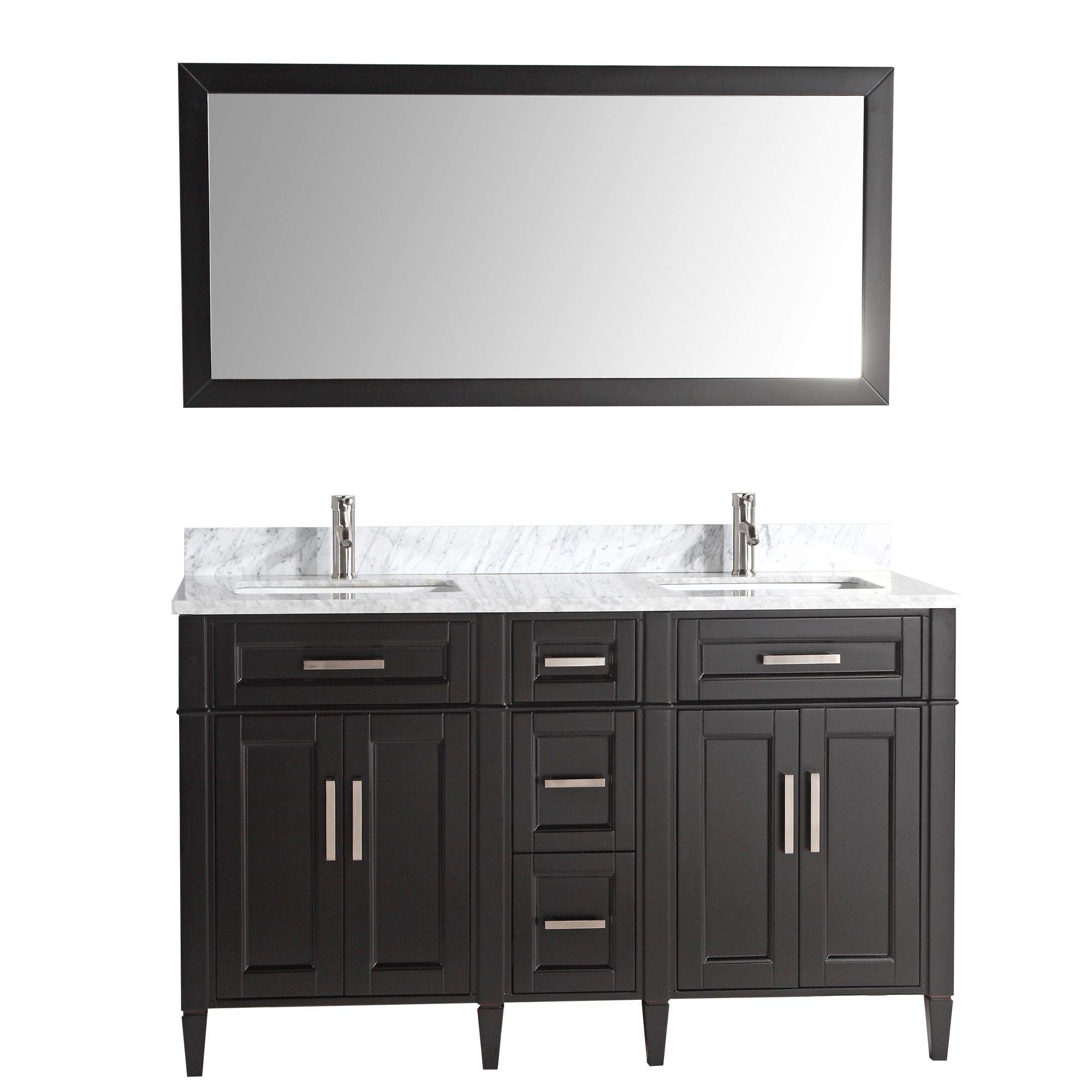 Vanity Art 60 Inch Double Sink Bathroom Vanity with Mirror | Carrara Marble Top Storage Cabinet with Dovetailed Drawers, Soft Closing Doors & Brushed Nickel Handles | Modern Bathroom Organizer for Master Bath, Guest Bath & Powder Room (VA2060-DE)