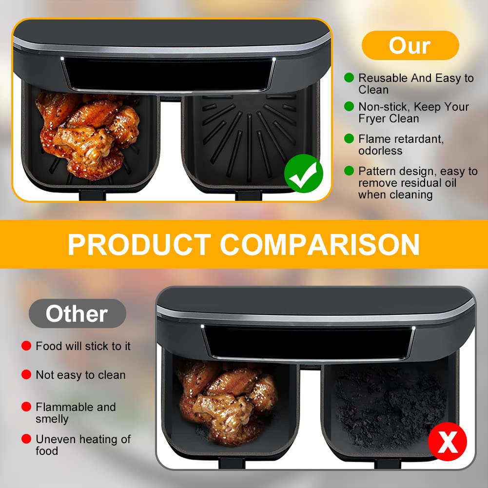 Vicloon 2-Pack Silicone Air Fryer Basket - 7.7 x 5.3 x 2 Inches, Foldable & Reusable Non-Stick Cooking Pot for Air Fryers - Perfect for Roasting Vegetables, Baking, and Reheating Food (Black)