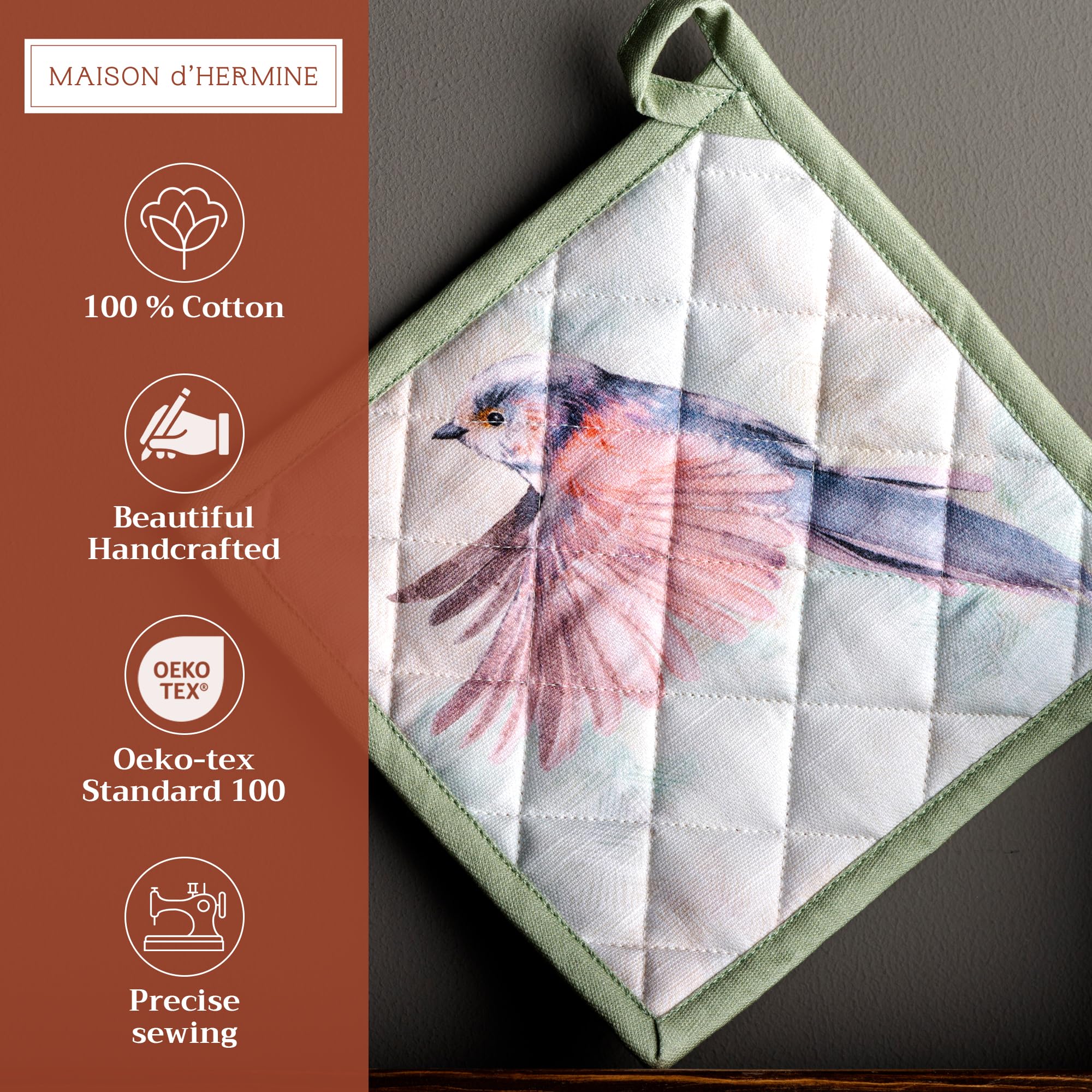 Premium 100% Cotton Pot Holders Set of 2 - 8