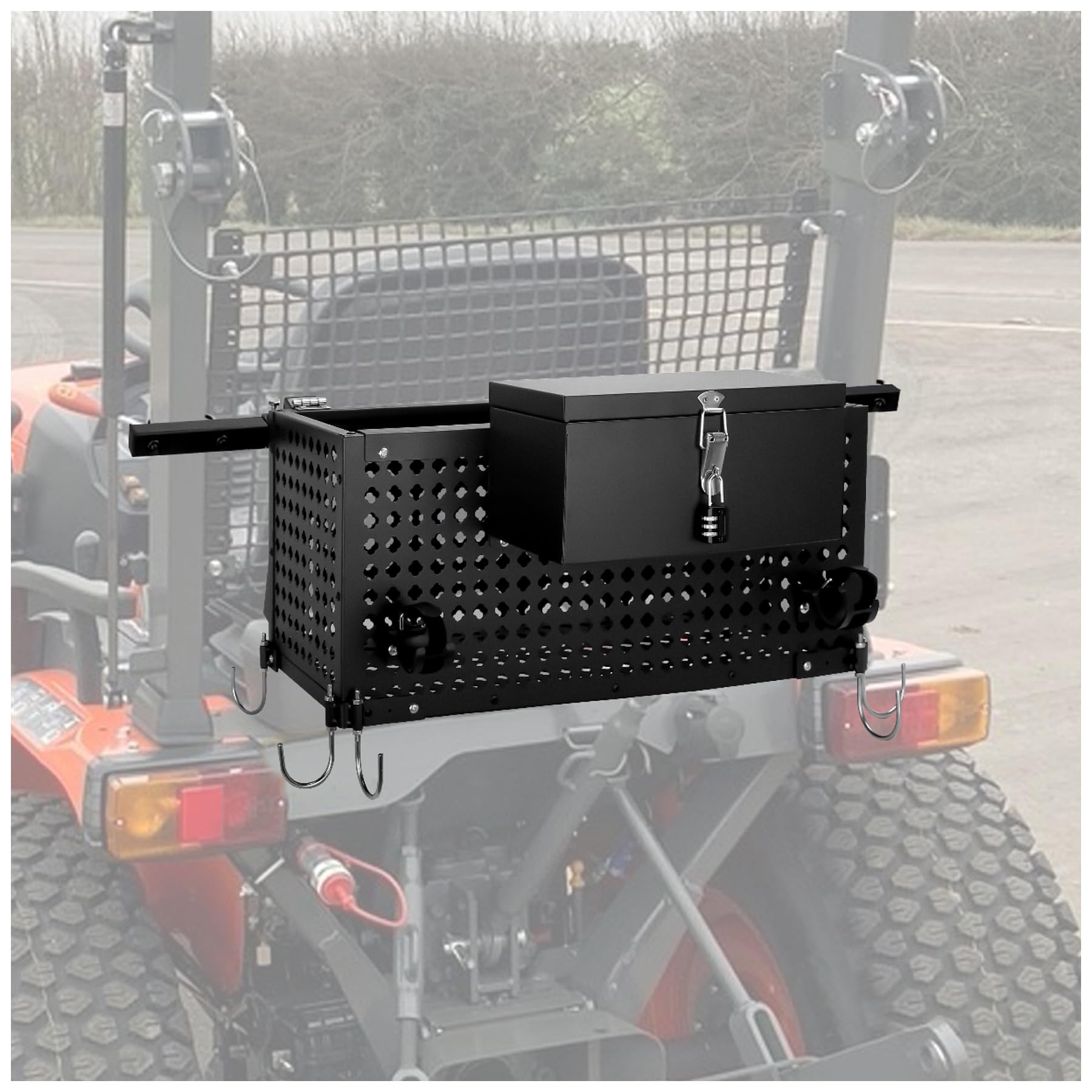 Heavy Duty Universal Tractor Tool Box Tray - 24x10x10in Steel Tractor Basket Attachment for John Deere, Kubota & More | Perfect for Farm Tools, Equipment Storage & Field Work Organization