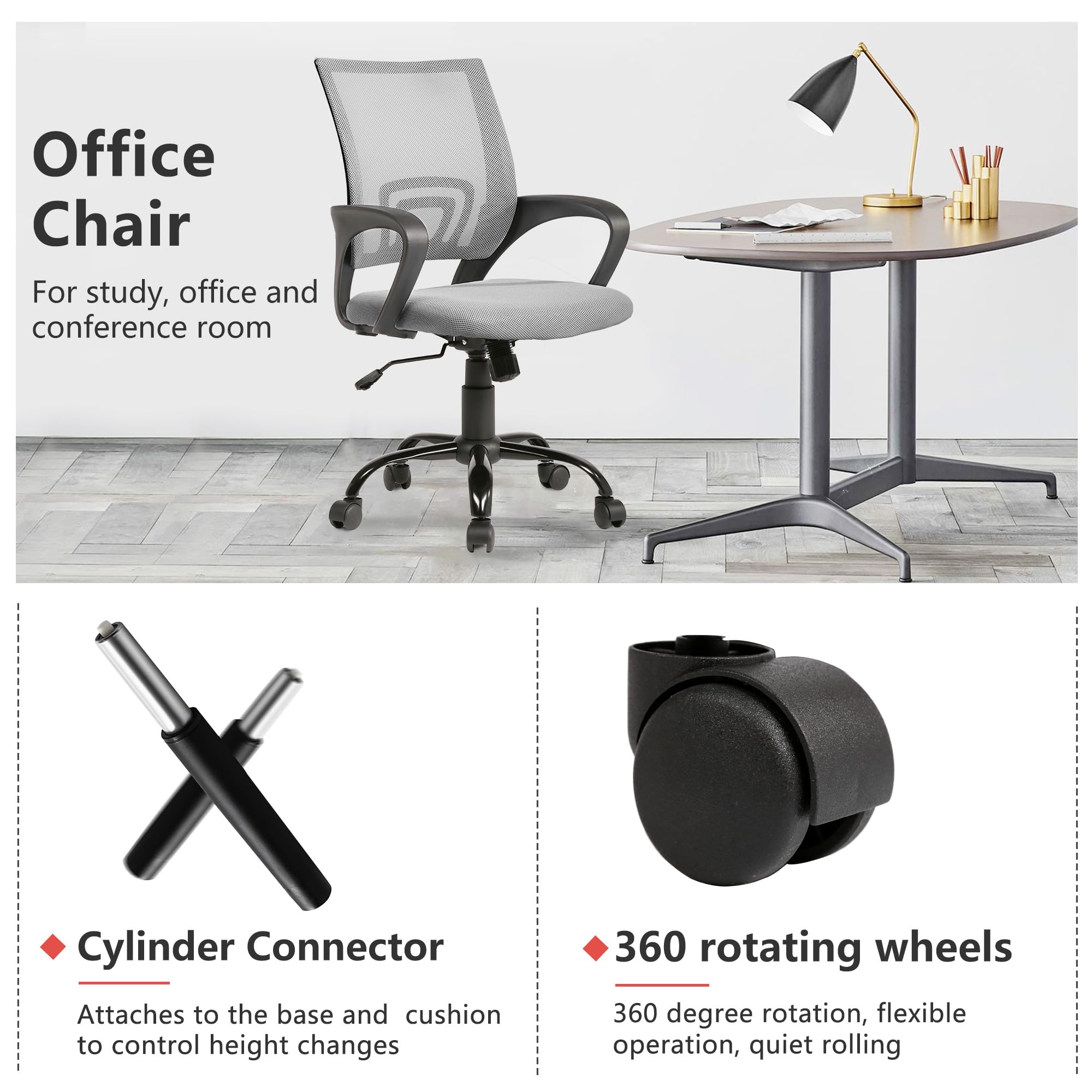Ergonomic Office Chair with Lumbar Support - Adjustable Mid Back Computer Desk Chair, Rolling Swivel Task Chair for Home Office - Comfortable & Affordable (Grey) | Perfect for Remote Work, Gaming, and Long Hours at Your Workspace