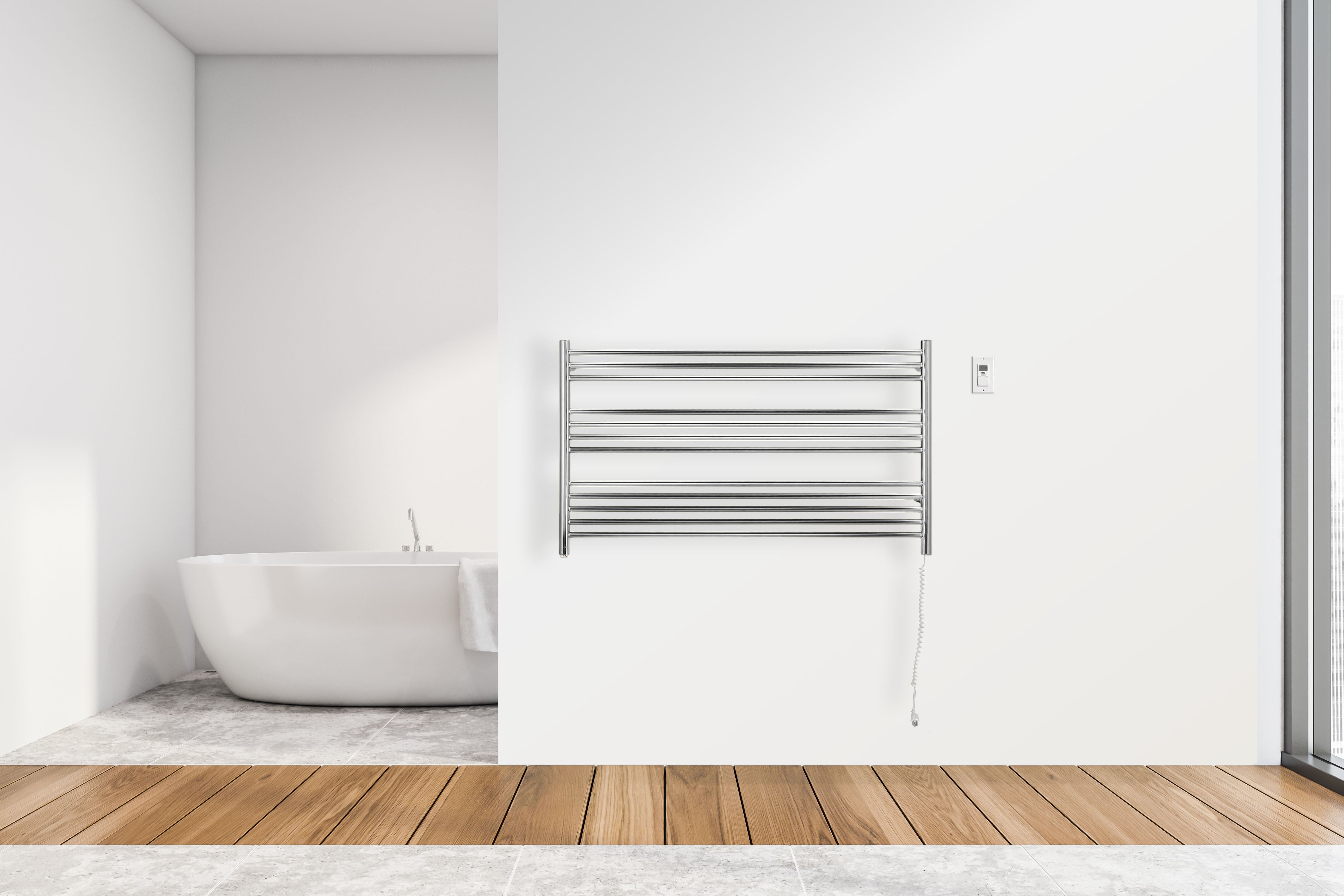Ancona Amplia Dual 12 Bar Hardwired & Plug-in Chrome Towel Warmer with Digital Timer - Perfect for Bathroom, Spa, and Luxury Home Heating