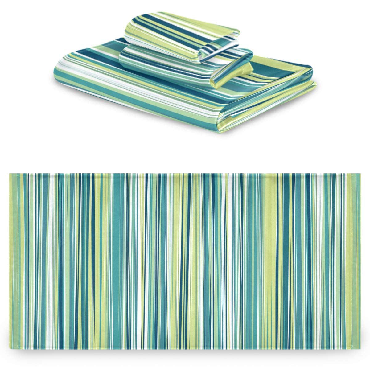 Premium 3-Piece Seamless Striped Green Bath Towel Set - Ultra Soft & Highly Absorbent Shower Towels for Bathroom, Beach, Gym & Swimming | Quick-Drying Luxury Towels for Spa, Pool, Travel & Home Use