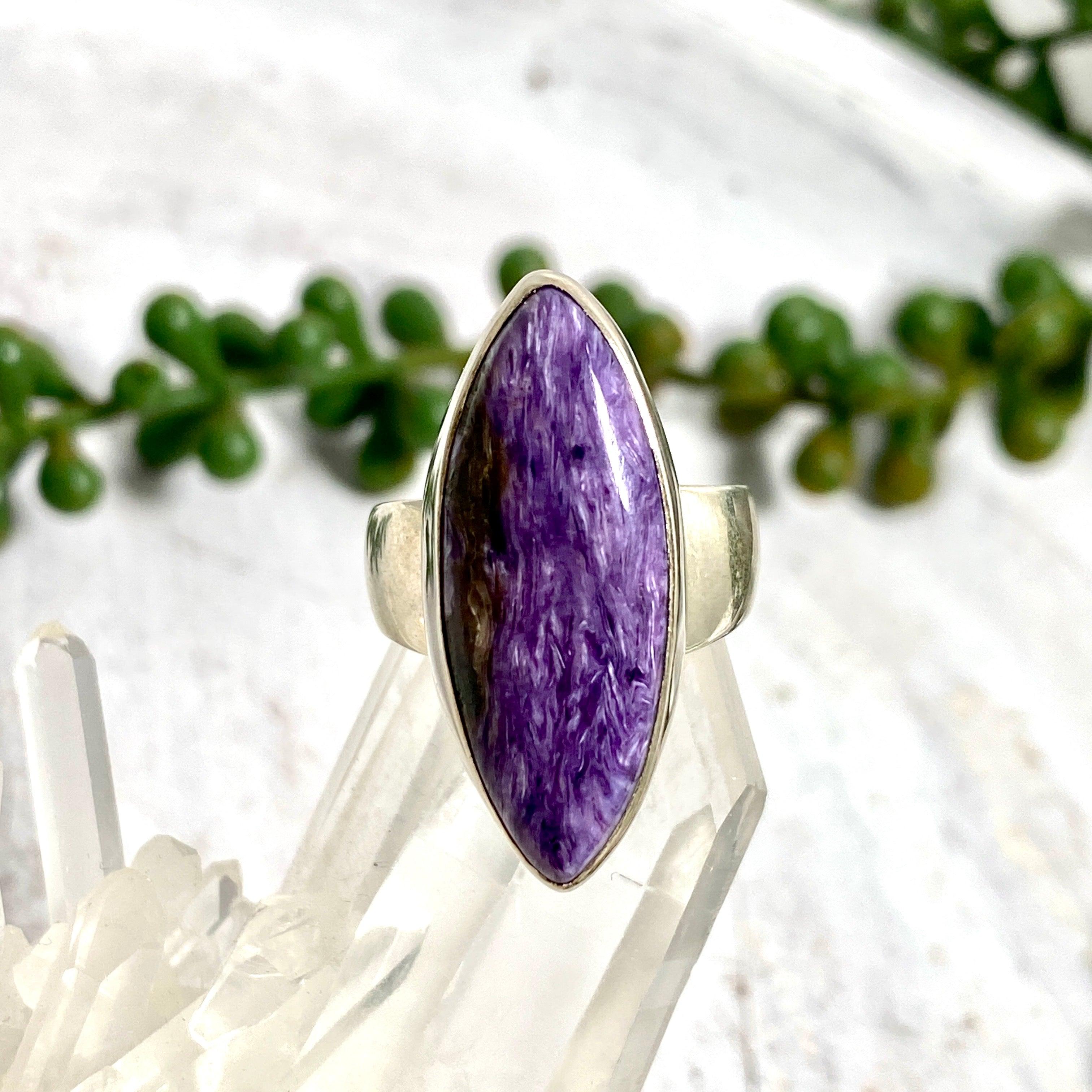 Charoite Marquise Cabochon Ring Size 7 KRGJ1250 – Elegant Purple Gemstone Jewelry for Women, Perfect for Weddings, Parties & Special Occasions