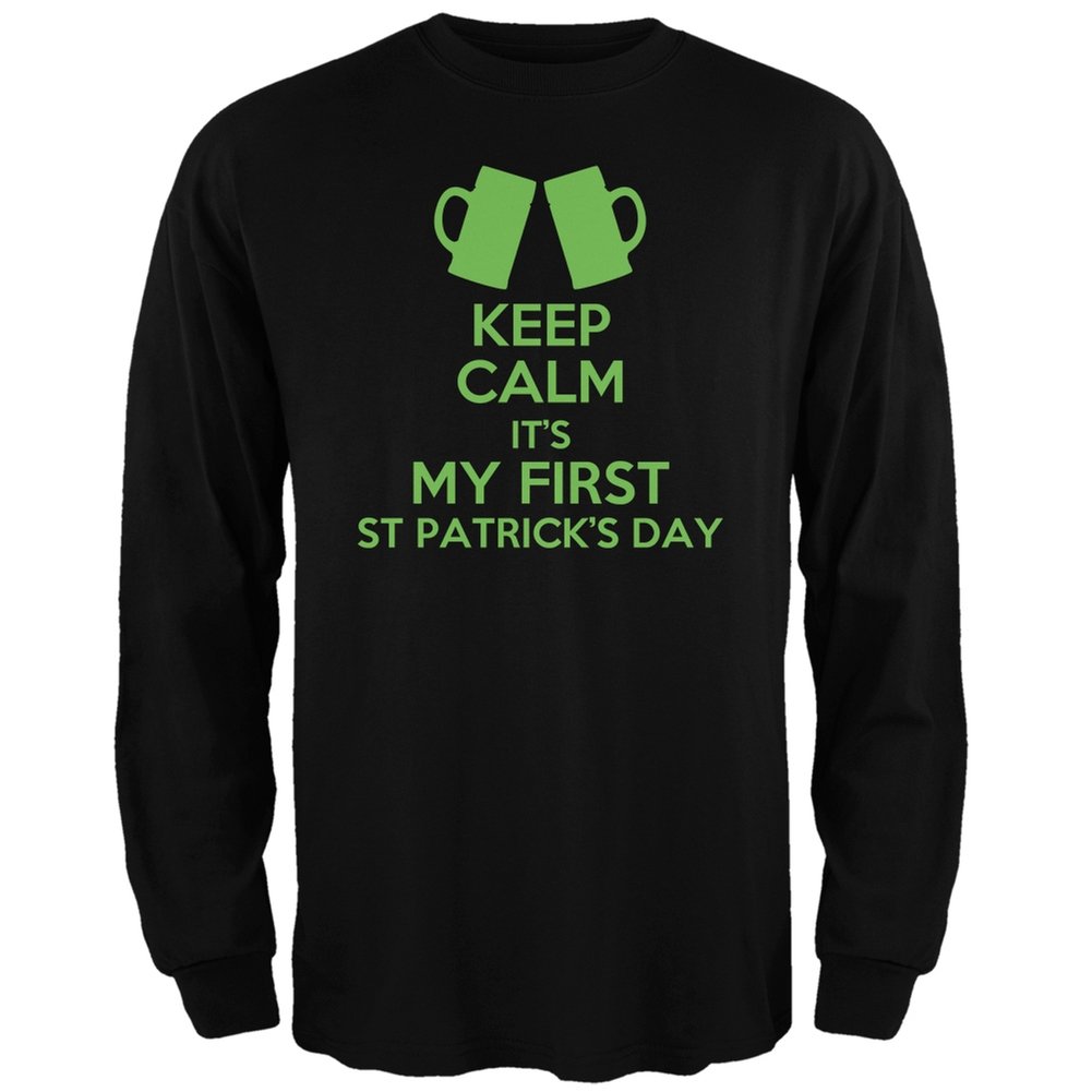 Old Glory First St. Patrick's Day Beer Black Adult Long Sleeve T-Shirt - Medium Size | Irish Pub Crawl & Holiday Party Outfit