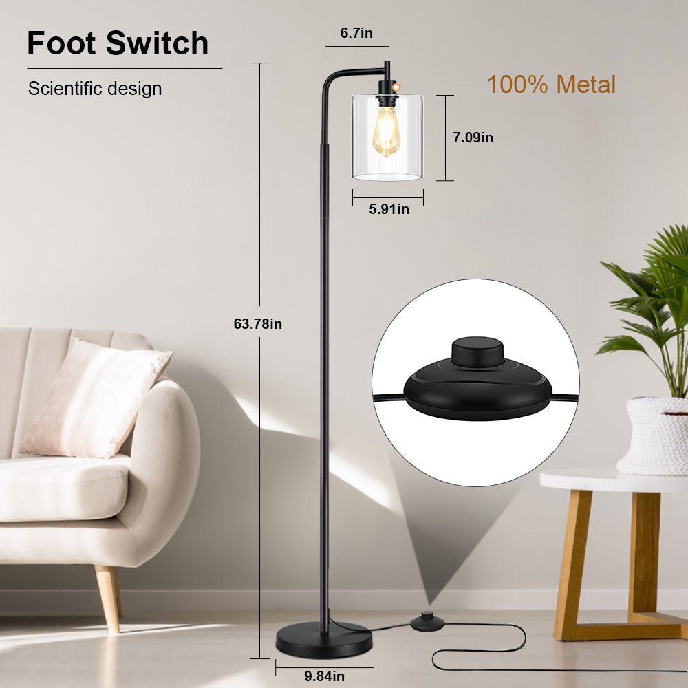 DLLT LED Floor Lamp - Modern Standing Lamp with Hanging Glass Shade, Eye-Caring Metal Reading Light, Industrial Warm White Floor Lamp for Living Room, Bedroom, Office (Bulb Included) | Perfect for Cozy Reading Nooks, Home Office Lighting & Bedside Illumination
