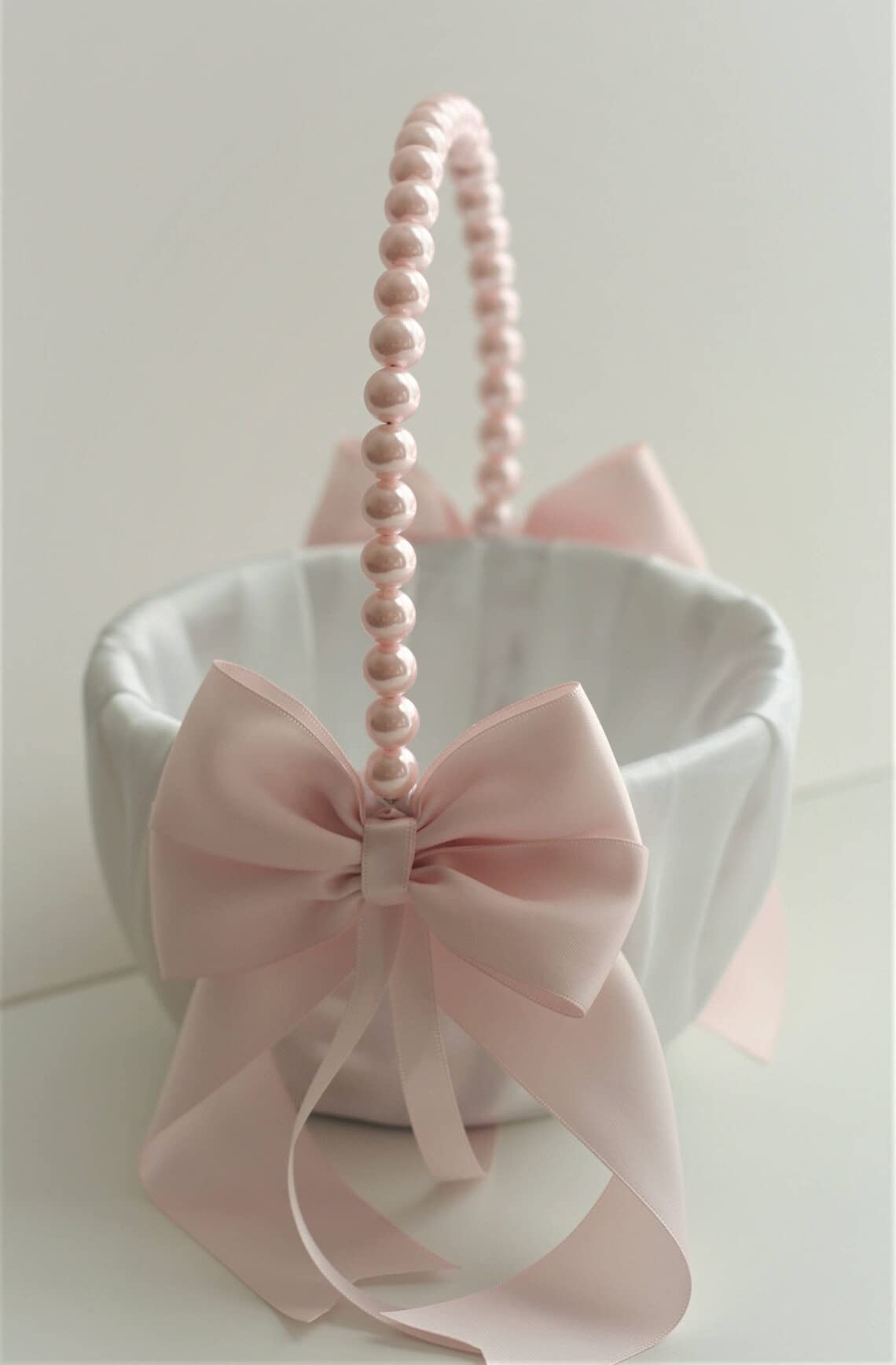 Elegant Blush Pink Wedding Basket Set with Pearl Handles - Includes 1 Pillow & 3 Baskets for Flower Girls, Ring Bearers & Bridal Accessories | Perfect for Weddings, Baby Showers & Special Events