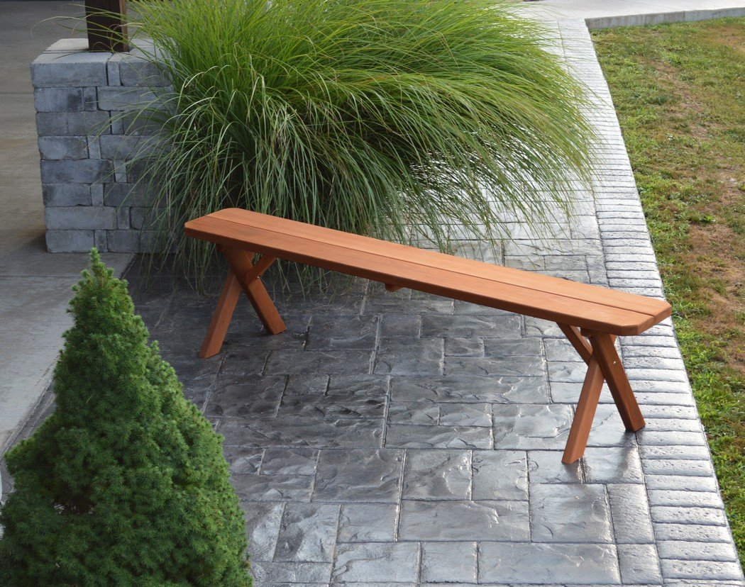A&L Furniture Cross Leg Bench - Solid Cedar Wood Stained Finish - Perfect for Entryway, Bedroom, or Outdoor Patio Seating