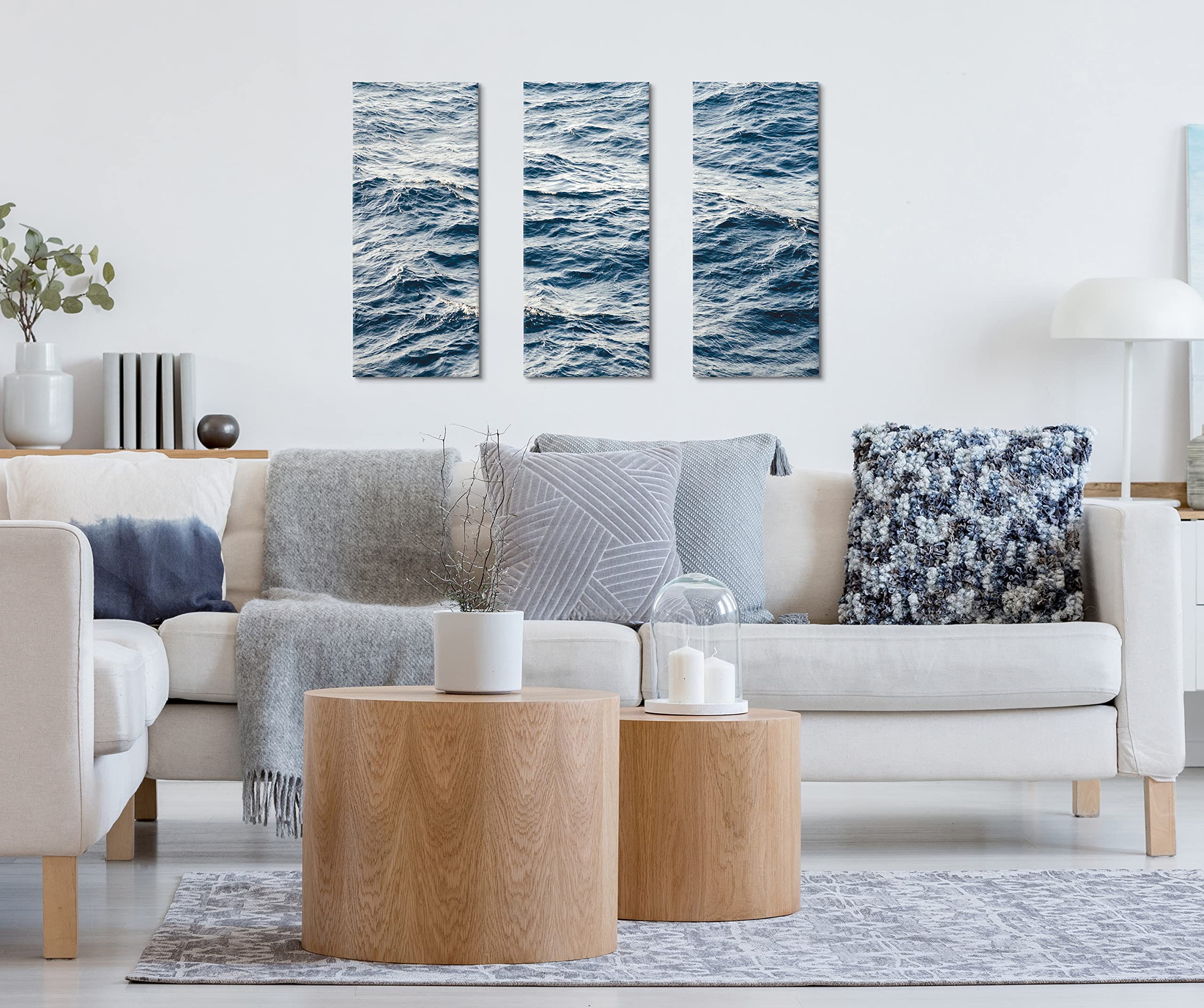 Kate & Laurel Coastal Ocean Waves Canvas Wall Art Set - 3 Piece 12x28 Inch Blue Seascape Painting | Beach Themed Home Decor for Living Room, Bedroom & Office | Wave Artwork by The Creative Bunch Studio