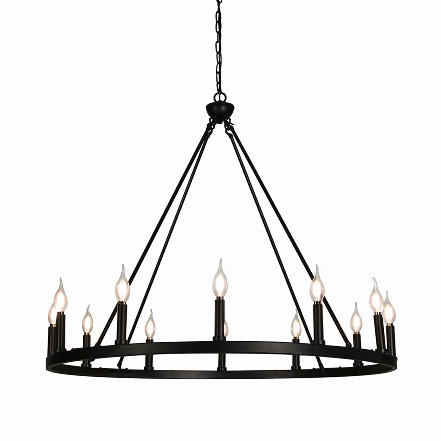 12-Light Drum Chandelier with Wooden Pattern Steel Frame - 16