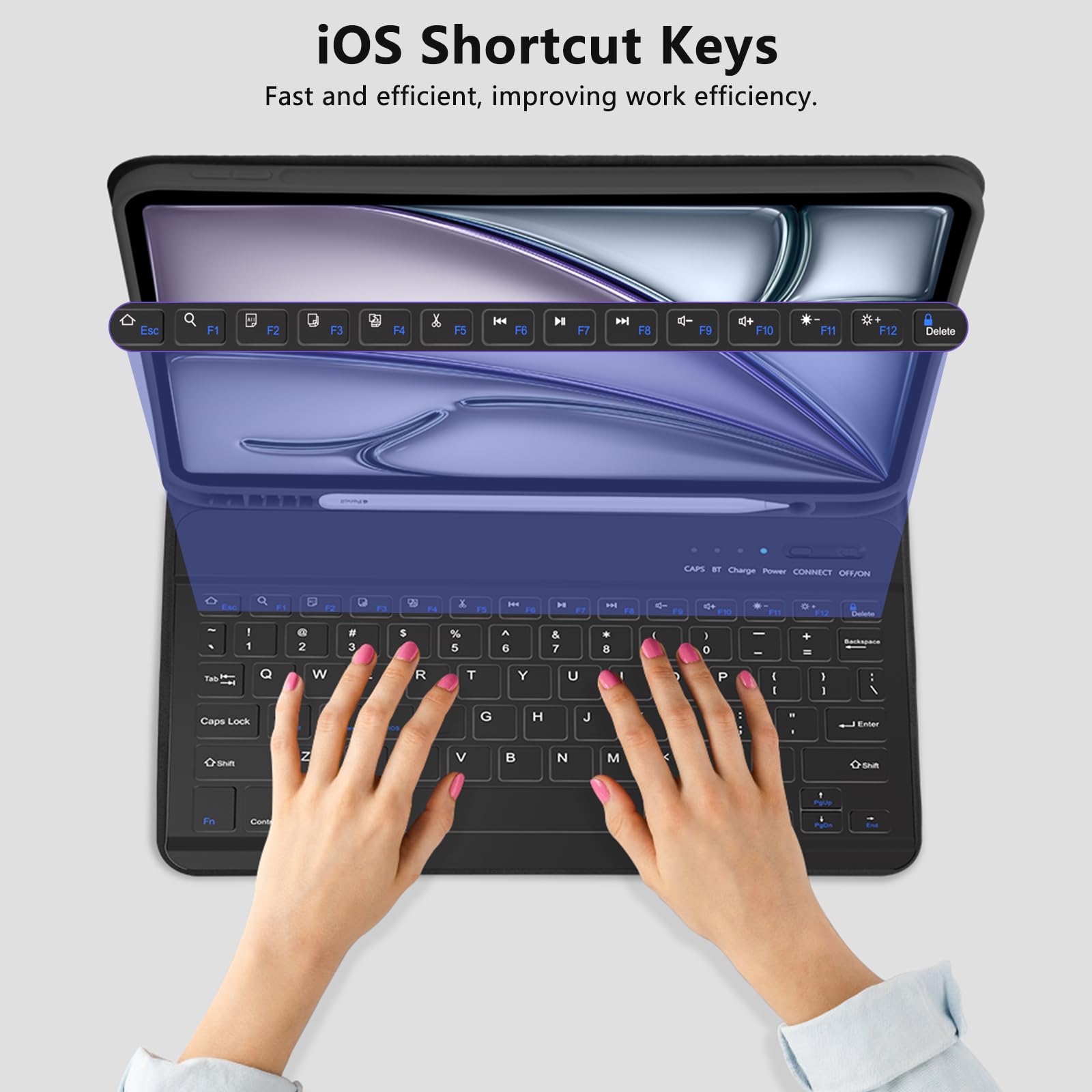 FUWANG Bluetooth Keyboard Case for iPad Air 11 Inch (M3/M2) 2025/2024 & iPad Air 5th/4th Gen 10.9 Inch - Detachable Folio Cover with Apple Pencil Holder | Perfect for Work, Study & Travel - Black