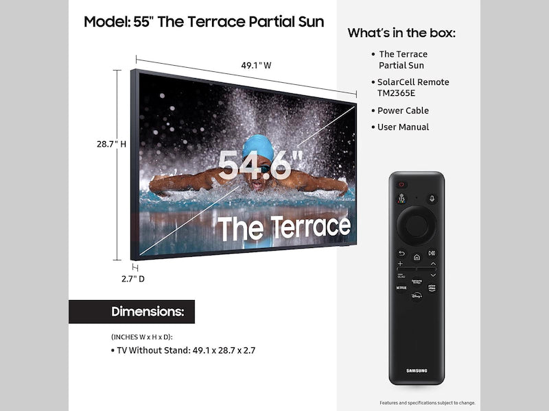 Samsung Class The Terrace Partial Sun Neo QLED 4K Smart TV (LST7D) - Outdoor & Indoor Use for Patio, Sunroom, or Bright Living Rooms