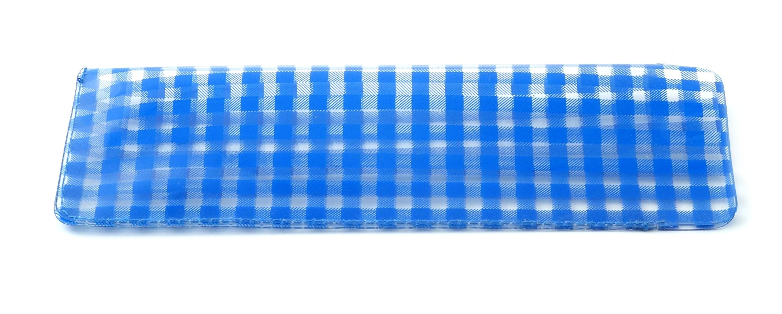 Blue Gingham Print Vinyl Eyeglass Case - Slim Fit for Semi-Rimless Frames | Perfect for Travel, Work & Everyday Use