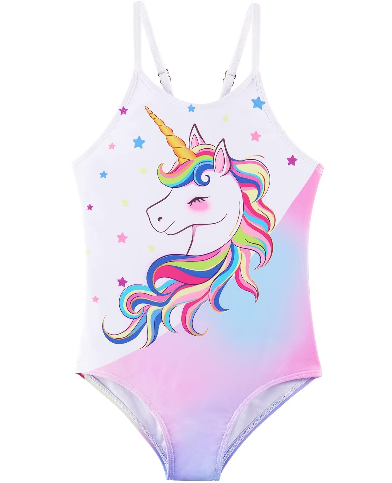 WAWSAM Unicorn Girls One Piece Bathing Suit - Rainbow Swimsuit for Kids & Toddlers | UV Protection Swimwear for Beach, Pool & Summer Water Play
