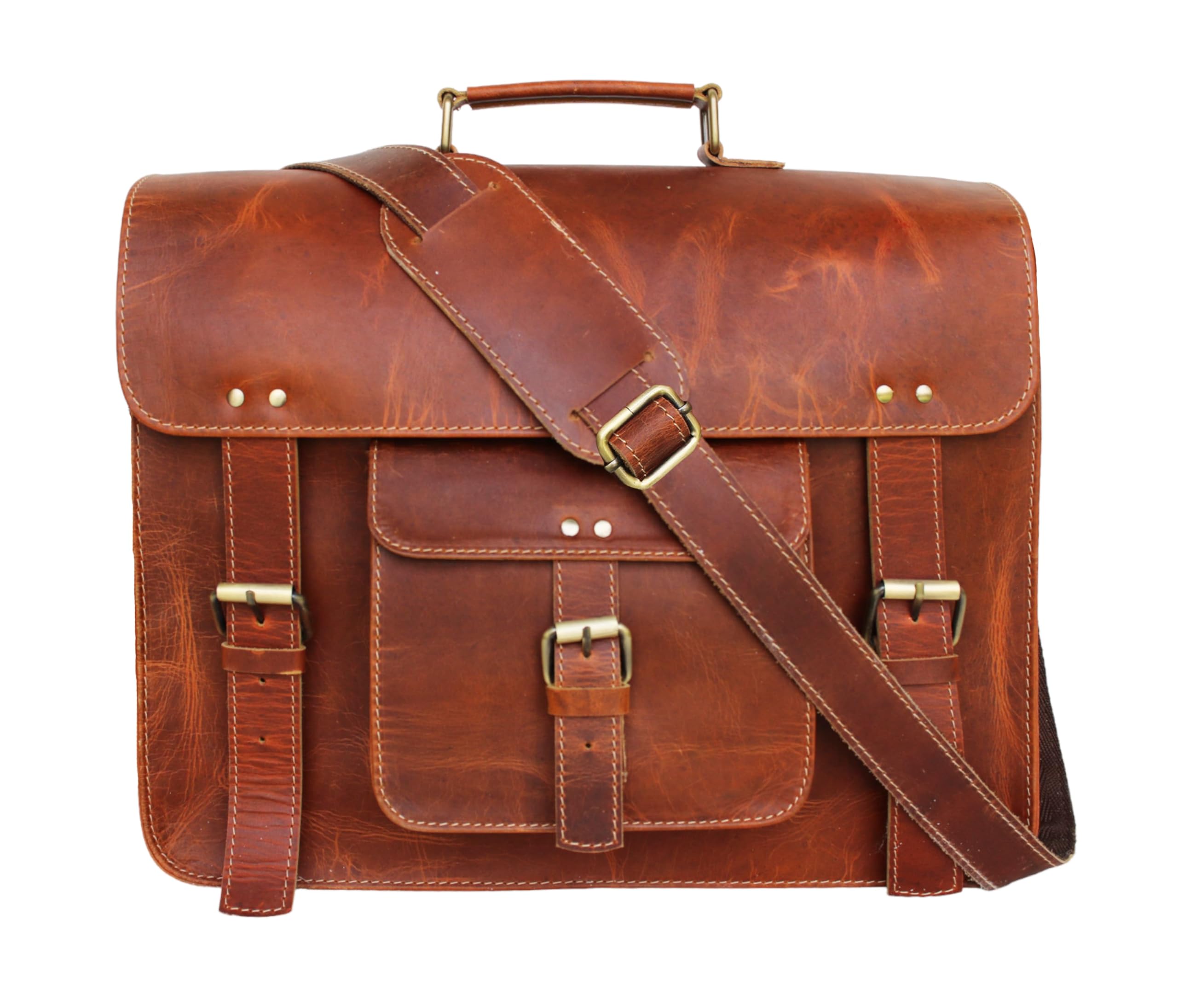 Vintage Leather Messenger Bag for Men - Crossbody Shoulder Bag Satchel with iPad & Tablet Compartment - Perfect for Work, Travel & Daily Commute