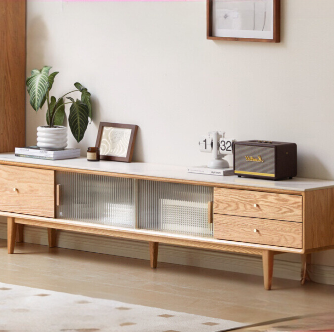 Solid Oak Wood Modern Storage Cabinet with Rock Plate - Stylish Home Organization for Living Room, Bedroom & Office