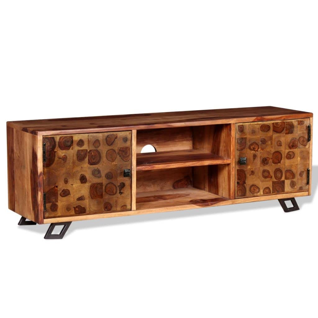 Solid Sheesham Wood TV Stand with 2 Cabinets & 2 Shelves - 47.2