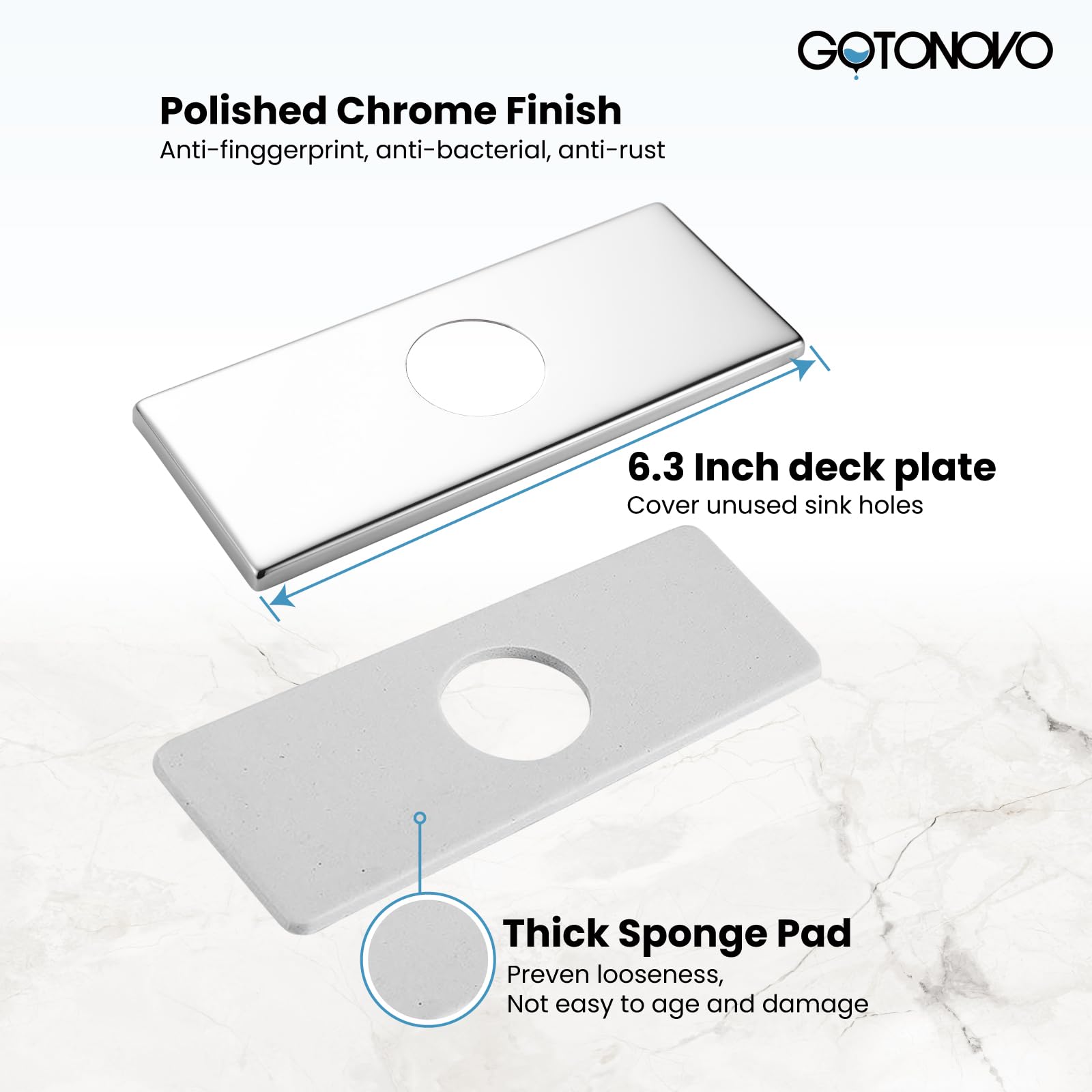 Gotonovo 6 Inch Rectangle Deck Mount Faucet Plate - Polished Chrome Hole Cover Escutcheon for Kitchen & Bathroom Sink (Fits 1-Hole or 3-Hole 4-Inch Centerset) - Perfect for Upgrading Sink Appearance & Preventing Water Damage