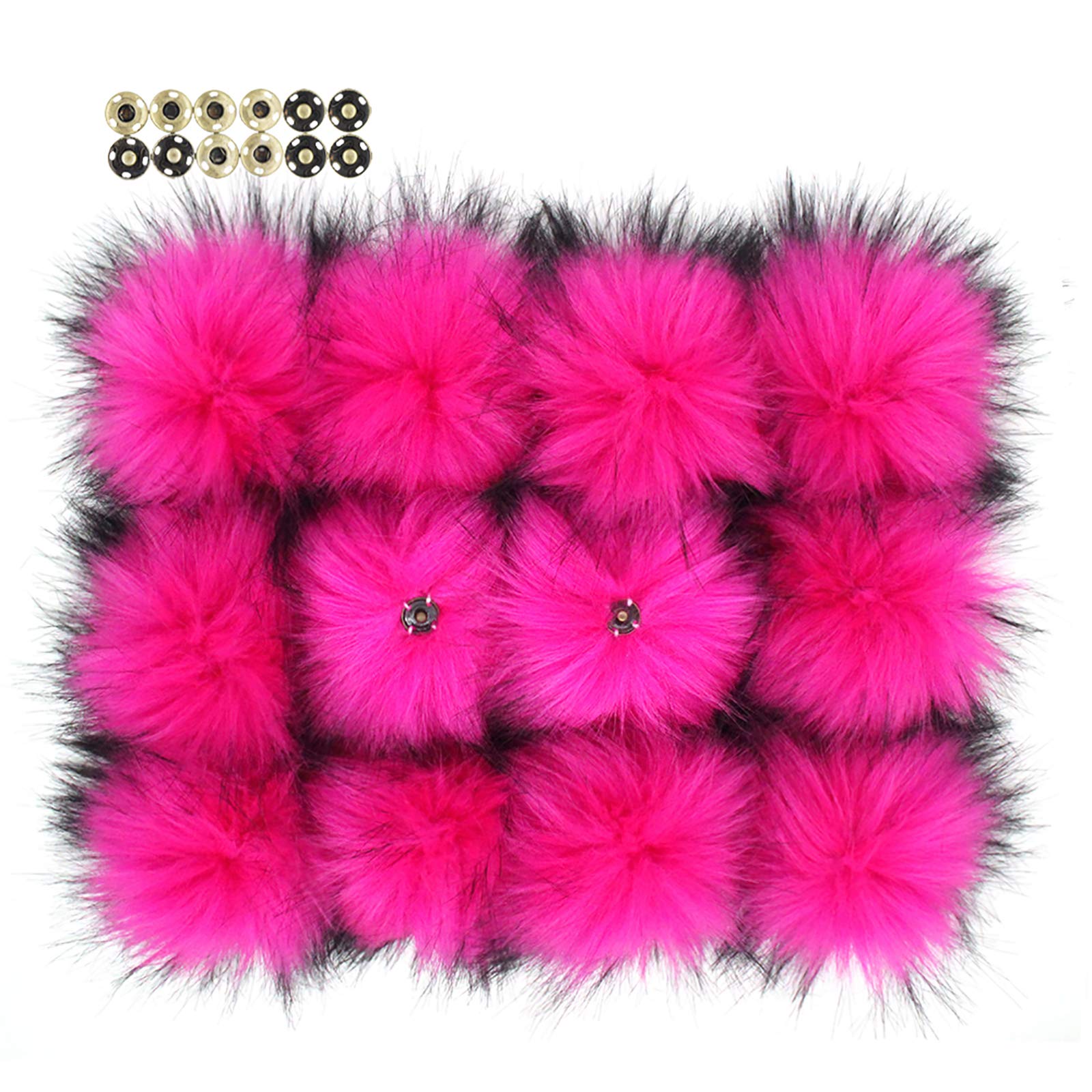 Fluffy Faux Raccoon Fur Pom Poms - 6 Inch Pack of 12 for Knitting, Hat & Garment Accessories - Hot Pink - Perfect for DIY Crafts, Winter Hats & Fashion Embellishments