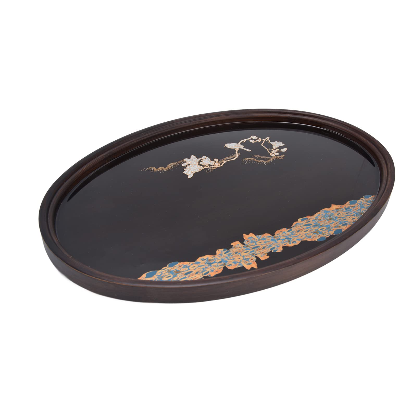Premium Japanese Style Bamboo Tea Tray - Handcrafted Resin & Walnut Serving Tray for Coffee, Tea & Snacks - Elegant Oval Large Food Tray for Home, Office & Zen Decor - Perfect for Tea Ceremonies, Entertaining Guests & Asian-Inspired Dining