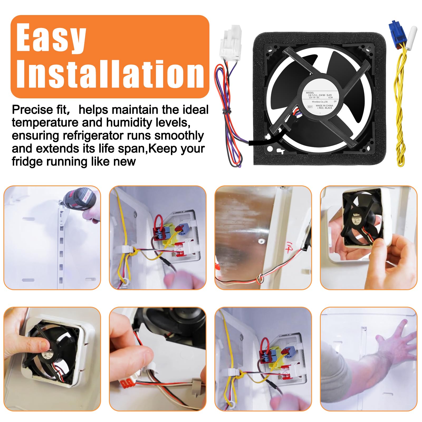 Upgraded DA81-06013A Refrigerator Evaporator Fan Motor - Compatible with Samsung Refrigerators RF263BEAESR RF260BEAESR - Quiet Operation with DA32-10105X Temperature Sensor - Perfect for Home Kitchen Fridge Repair and Maintenance